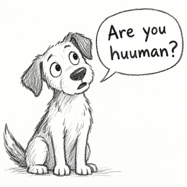 A puppy asking: are you huuman?